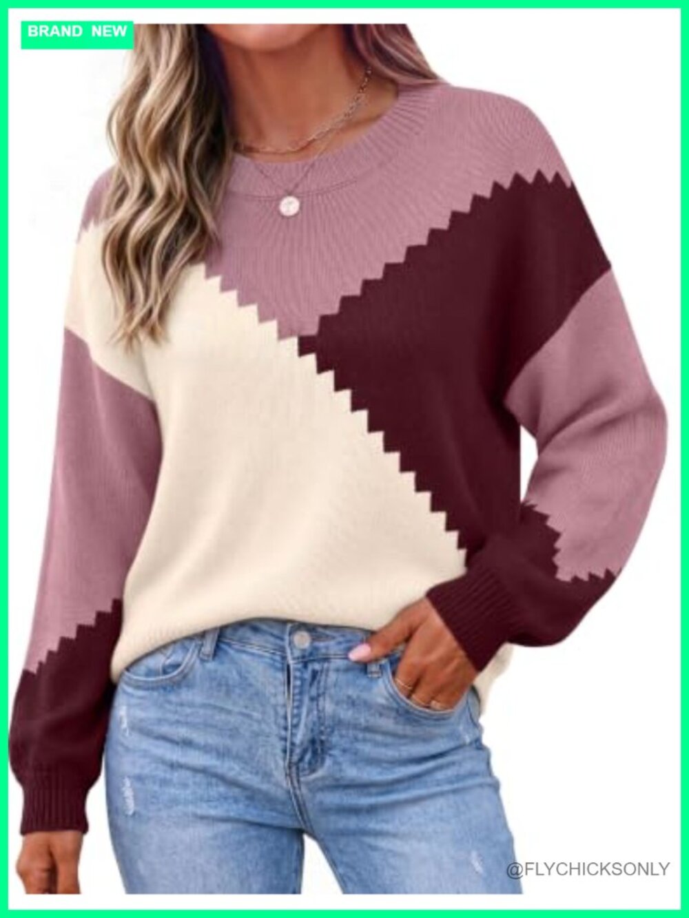Oversized Color Block Crew Neck Long Sleeve Pullover Sweater